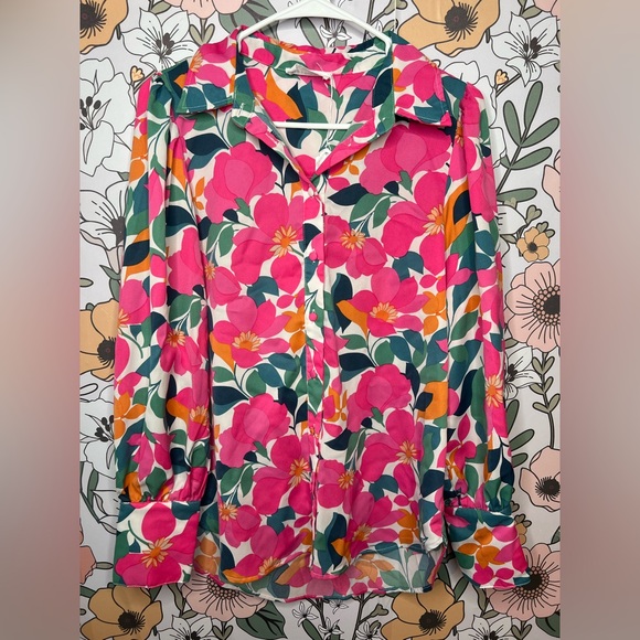 First Love Vibrant Floral Blouse - Pink, Green, and Orange - Picture 1 of 9